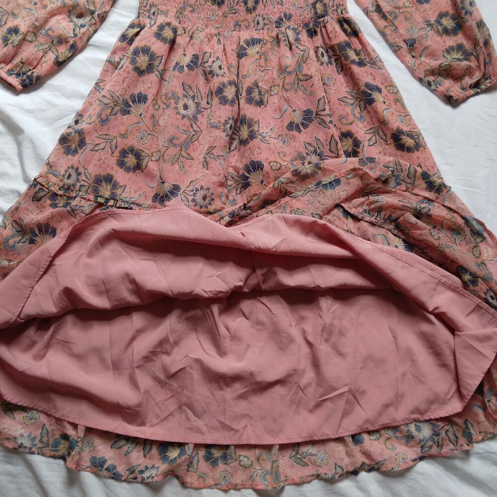 Patrons of Peace Dress Gypsy Floral Boho Peasant Pink Blue Womens Large - Picture 8 of 14